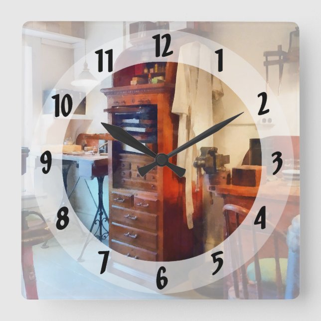 Dental Lab WithLab Coat Square Wall Clock (Front)