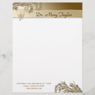 Dental Letterhead Molar Stationery Gold Leaves Template