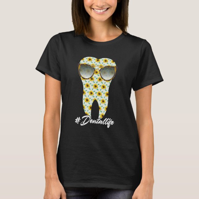 Dental Life Tooth Sunflower Leopard Dentist Dental T-Shirt (Front)