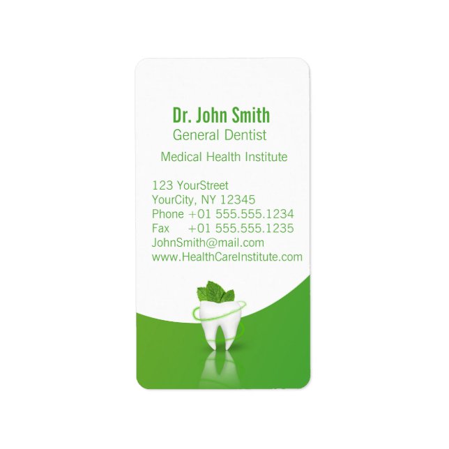Dental Medical Mint Leaf Tooth - Address Label (Front)