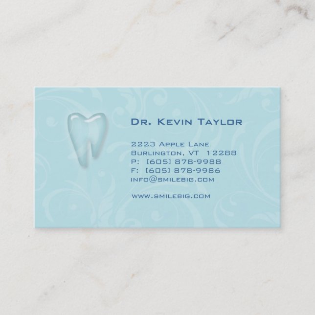 Dental Molar Business Card Baby Blue swirls (Front)