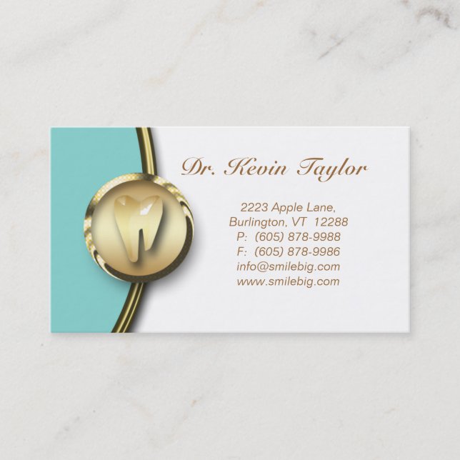 Dental Molar Business Card Gold Cream Blue 2 (Front)