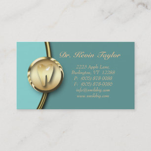 Dental Molar Business Card Gold Metal Blue