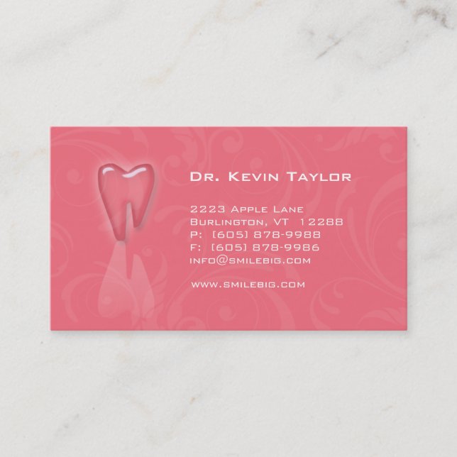 Dental Molar Business Card Peach Pink swirls (Front)