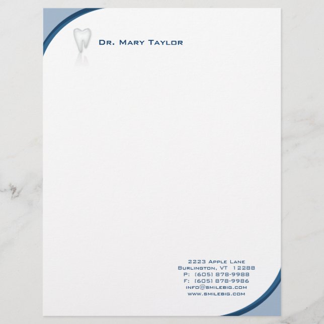 Dental Molar Stationery Blue Curve Logo Letterhead (Front)