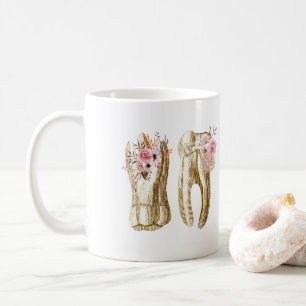 Dental Molar Teeth Illustration with Flowers Coffee Mug