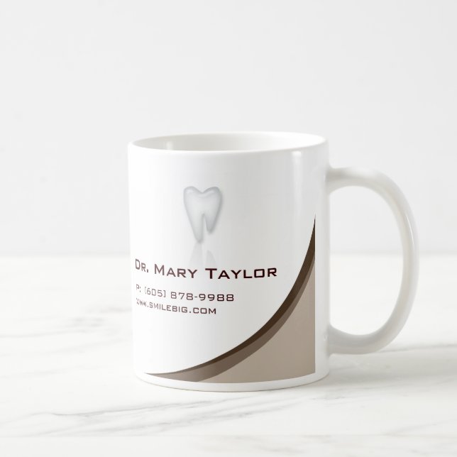 Dental Molar Tooth Logo Coffee Mug Beige Curve (Right)