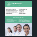 Dental Office Dentist Custom Logo Photo QR Green Flyer<br><div class="desc">Professional dental flyer with front-side space for logo,  photo,  services,  key information,  and contact details. The back features a QR code for staying connected along with replaceable social media icons. Ideal for clear,  trustworthy patient communication. Visit the store for more coordinated business marketing designs.</div>