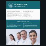 Dental Office Dentist Custom Logo Photo QR Teal Flyer<br><div class="desc">Professional dental flyer with front-side space for logo,  photo,  services,  key information,  and contact details. The back features a QR code for staying connected along with replaceable social media icons. Ideal for clear,  trustworthy patient communication. Visit the store for more coordinated business marketing designs.</div>
