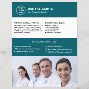 Dental Office Dentist Custom Logo Photo QR Teal Flyer