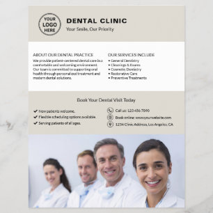 Dental Office Dentist Logo Photo QR Neutral Beige Flyer