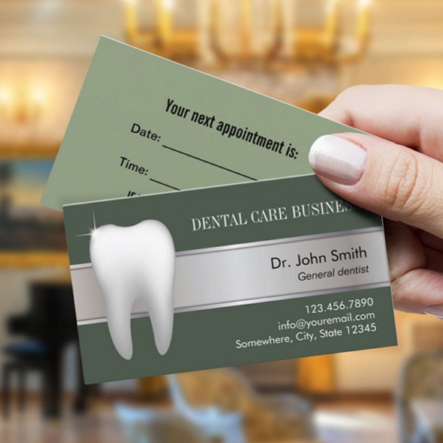 Dental Office Elegant Sage Green Dentist Appointment Card (Creator Uploaded)