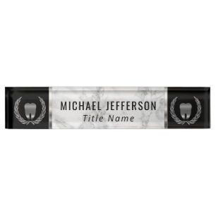 Dental Office  - Grey Marble, Black & Silver Nameplate