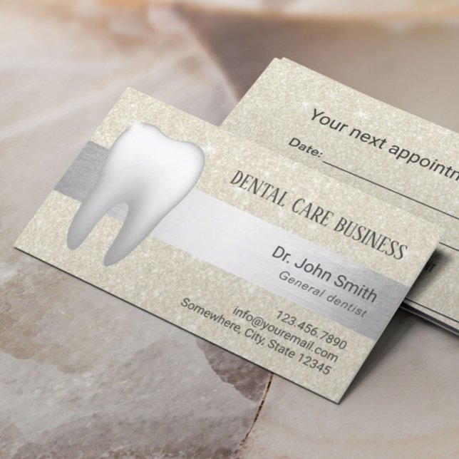 Dental Office Ivory Glitter Dentist Appointment Card (Creator Uploaded)
