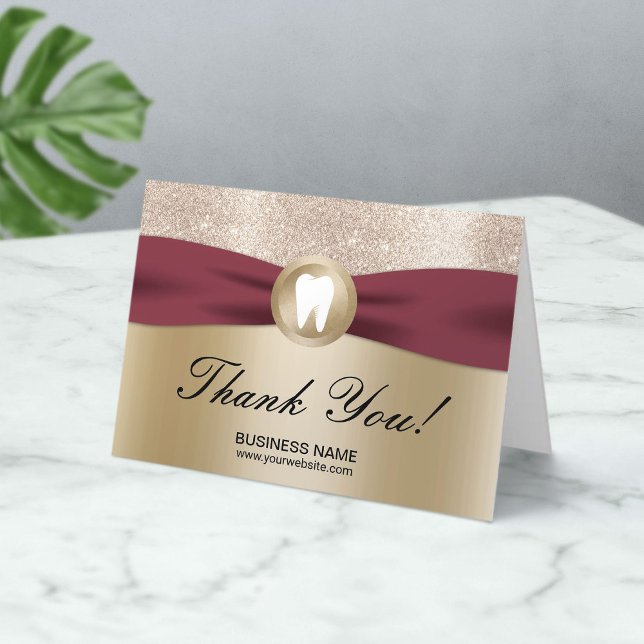 Dental Office Modern Red Ribbon Gold Thank You Card (Creator Uploaded)