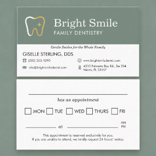 Dental Office Sage Green Appointment Reminder Business Card