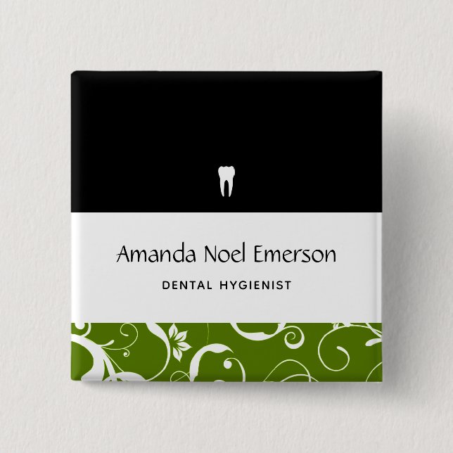 Dental Office Staff Pro Damask 15 Cm Square Badge (Front)