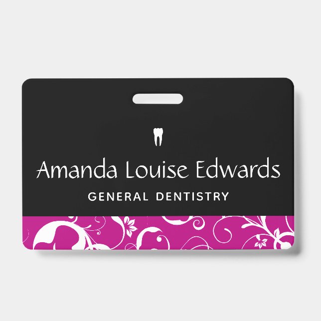 Dental Office Staff Pro Damask ID Badge (Front)