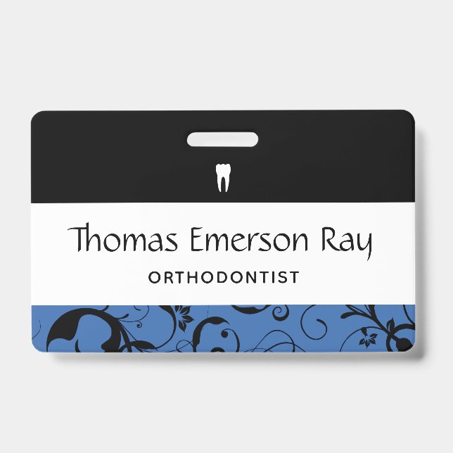 Dental Office Staff Pro Damask ID Badge (Front)
