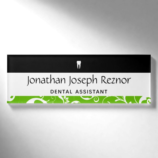 Dental Office Staff Pro Damask Name Tag (Front)