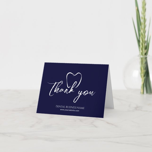 Dental Office Tooth Navy Blue Business Thank You Card (Front)