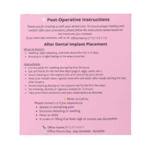 Dental Post Op Instructions Notepad (Implant)