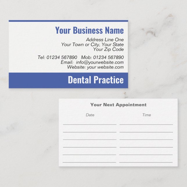 Dental Practice Dentist's Appointment Card (Front/Back)