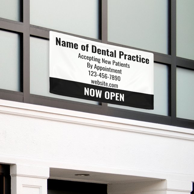 Dental Practice Open Accepting New Patients White Banner (Outside Building)
