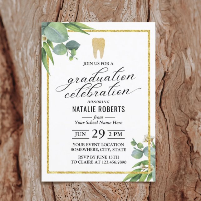 Dental School Botanical Foliage Dentist Graduation Invitation (Creator Uploaded)