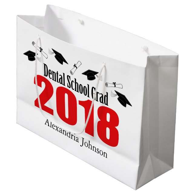 Dental School Grad 2018 Graduation Gift Bag (Red) (Front Angled)