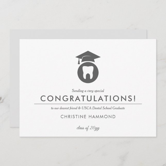 Dental School Graduate | Minimal Style Congrats Invitation (Front/Back)