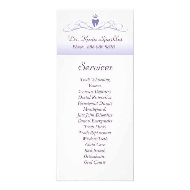 Dental Service Menu Brochure Purple Crown Tooth (Front)