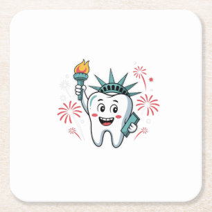 Dental Squad 4th Of July Dentist Funny American Square Paper Coaster