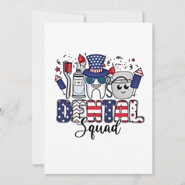 Dental Squad Cute Dentist Hygienist 4th of July Invitation (Front)