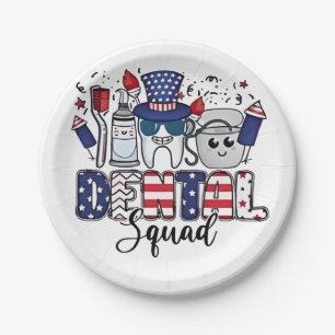 Dental Squad Cute Dentist Hygienist 4th of July Paper Plate