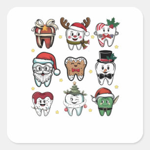 Dental Squad Dentist Christmas Holiday Xmas Square Sticker
