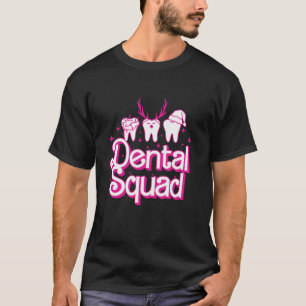 Dental Squad Funny Xmas Lights Dentist Retro Pink T-Shirt