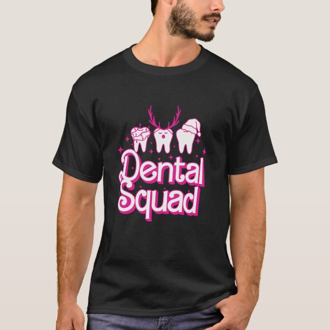 Dental Squad Funny Xmas Lights Dentist Retro Pink  T-Shirt (Front)