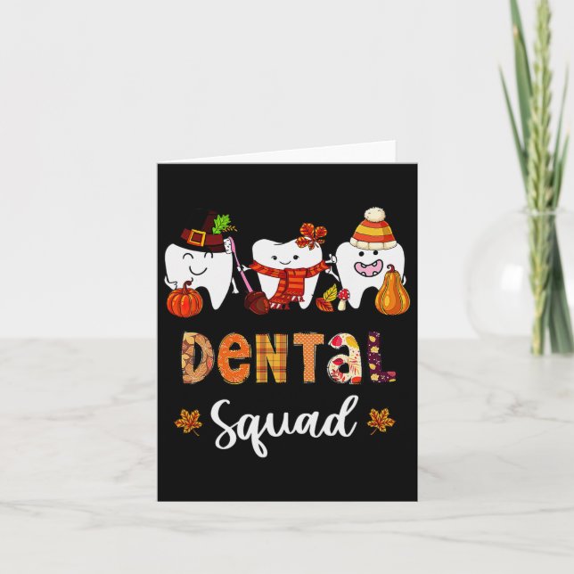 Dental Squad Pumpkin Fall Leaves Tooth Dentist Tha Card (Front)