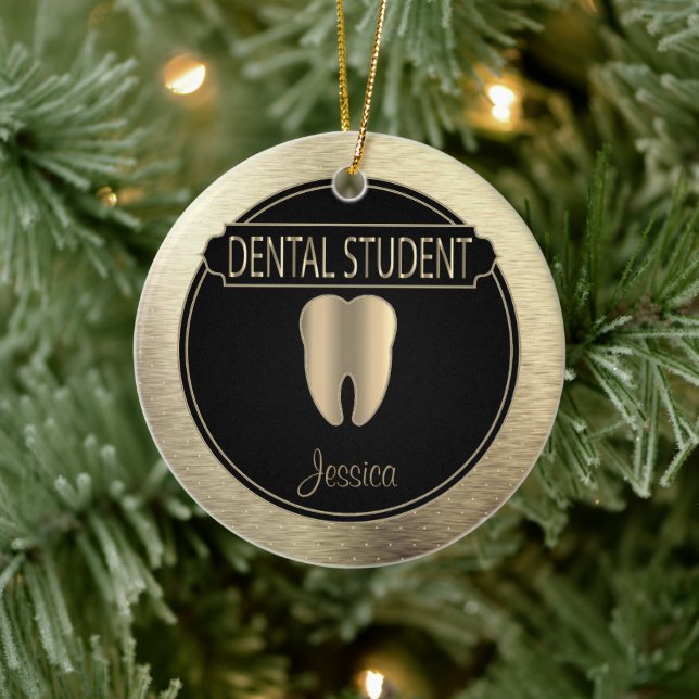 Dental 🦷 Student  - Black and Gold Ceramic Ornament (Tree)