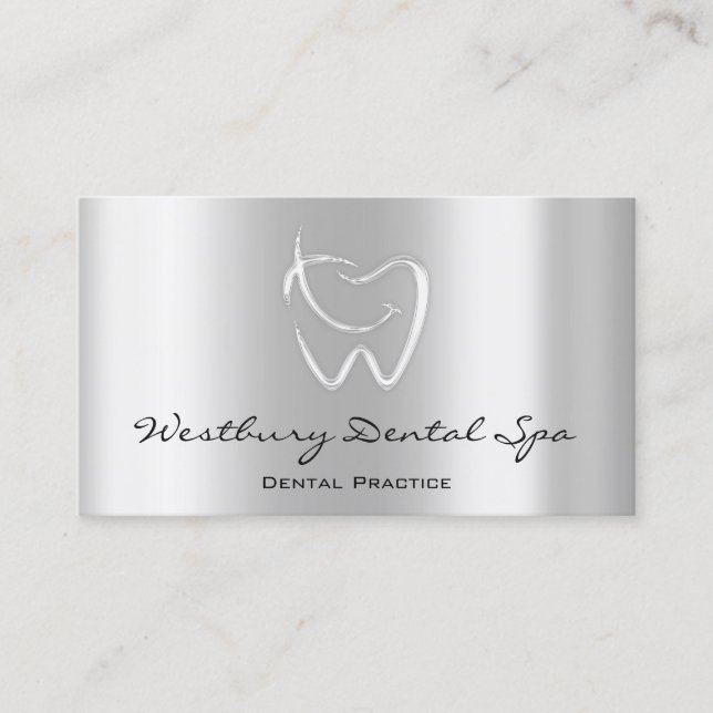 Dental Studio Smile Logo Silver Grey Business Card (Front)