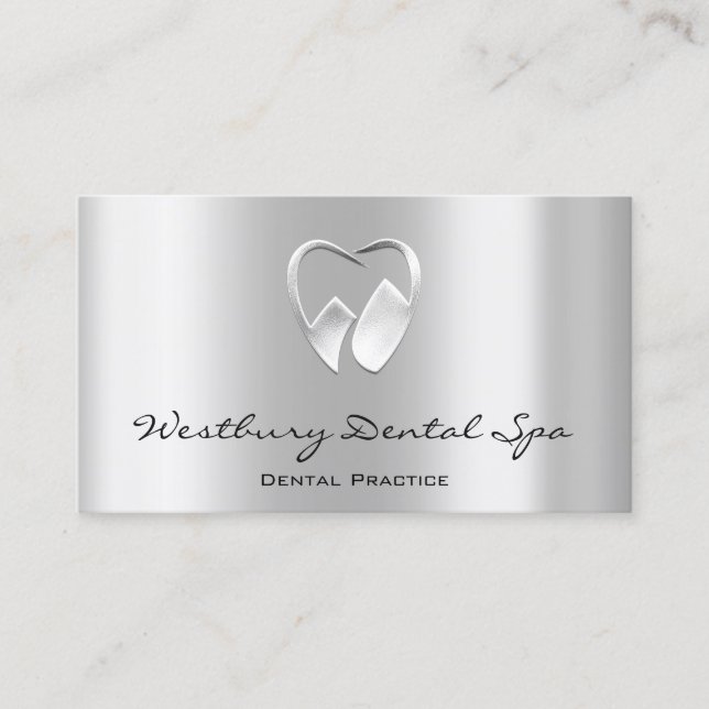 Dental Studio Smile Logo Silver Grey Metallic Business Card (Front)