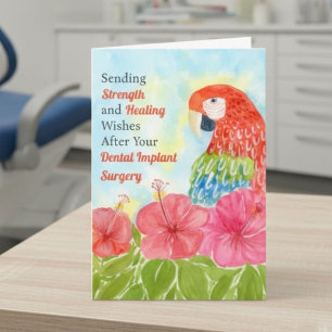 Dental Surgery Healing Scarlet Macaws, Hibiscus Card
