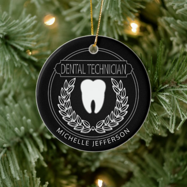 Dental 🦷 Technician - Black, White and Silver Ceramic Ornament (Tree)