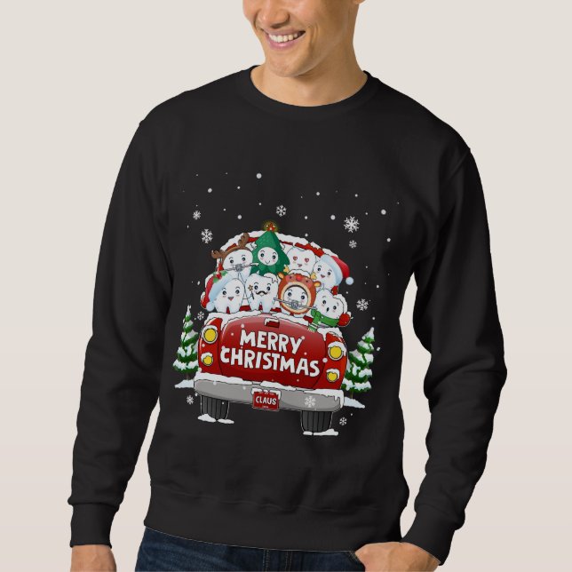 Dental Teeth Merry Christmas Red Truck Dentist Chr Sweatshirt (Front)