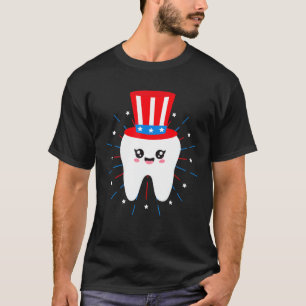 Dental Tooth Uncle Sam Hat 4th Of July Usa Flag De T-Shirt