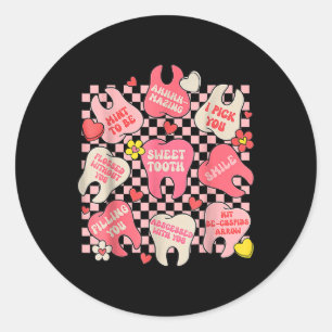 Dental Valentines Day Cute Teeth Hugging Heart Den Classic Round Sticker