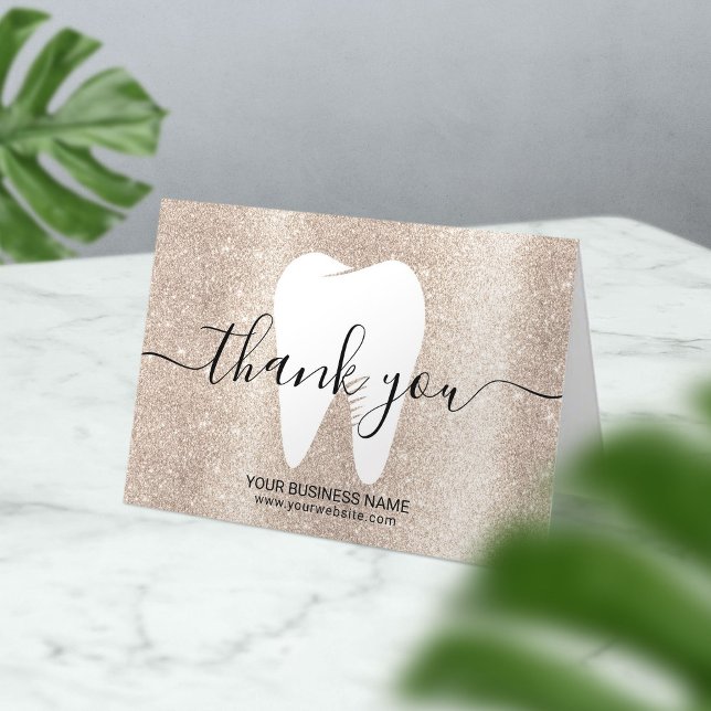 Dental White Tooth Modern Gold Dentist Thank You Card (Creator Uploaded)