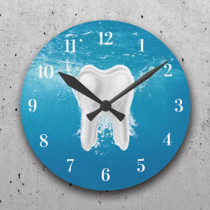 Dentist 3D Tooth Dental Office Water Blue Round Clock