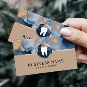 Dentist Abstract Navy Blue & Gold Dental Office  Business Card